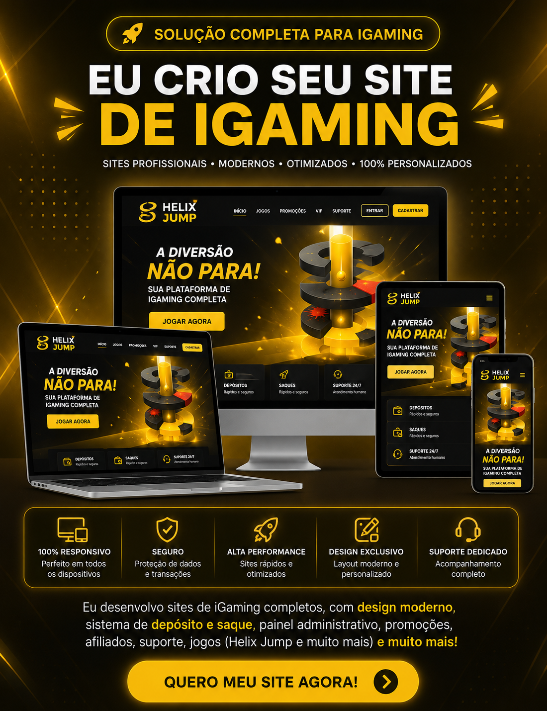 Exemplo de site iGaming Helix Jump em vários dispositivos